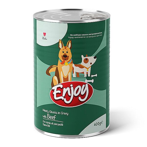Enjoy Sos İçinde Et Parçacıklı Dana Etli Yetişkin Köpek Konservesi 400 g - 1