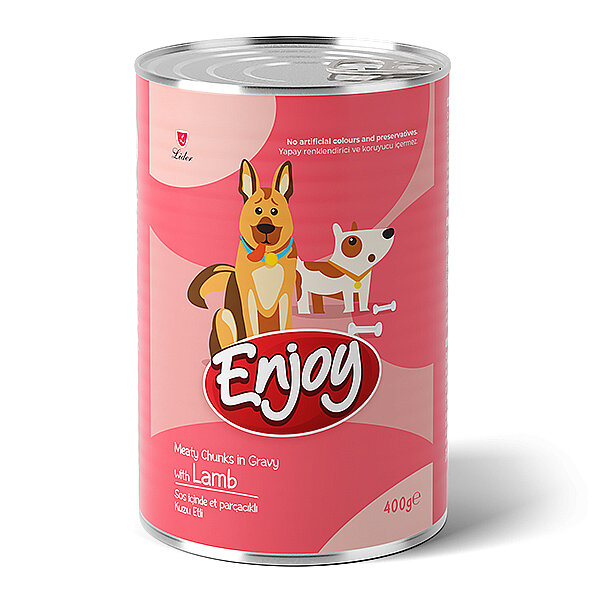 Enjoy Sos İçinde Et Parçacıklı Kuzu Etli Yetişkin Köpek Konservesi 400 g - 1