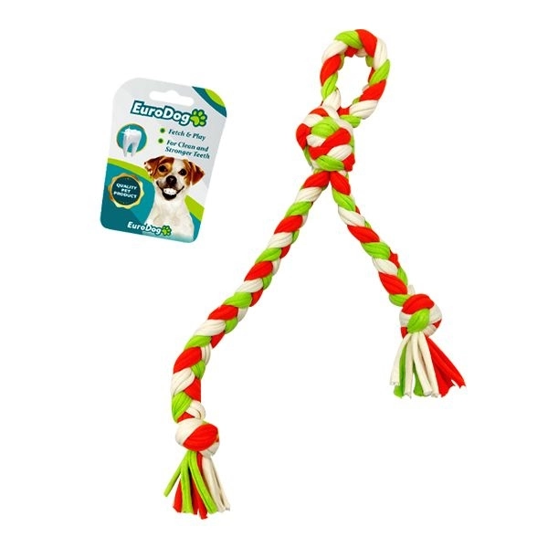 EuroDog Düğümlü Diş İpi Beyaz Yeşil Turuncu 42 Cm - 1