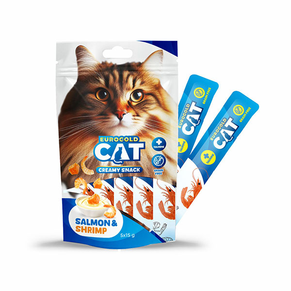 EuroGold Cat Sıvı Kedi Ödülü Somon-Karides 5x15Gr - 1