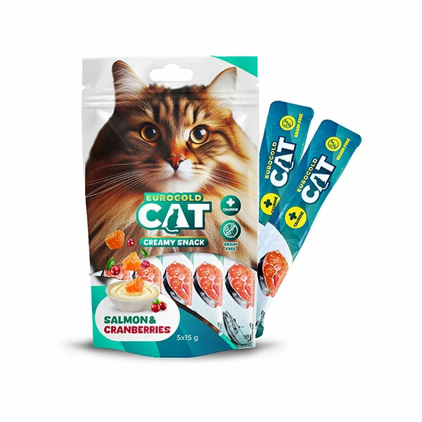 EuroGold Cat Sıvı Kedi Ödülü Somon-Kızılcık 5x15Gr - 1