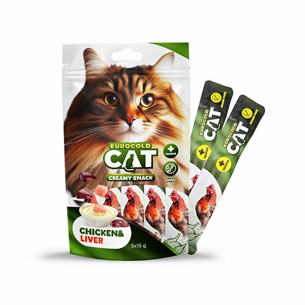 EuroGold Cat Sıvı Kedi Ödülü Tavuk - Ciğer 5x15Gr - 1