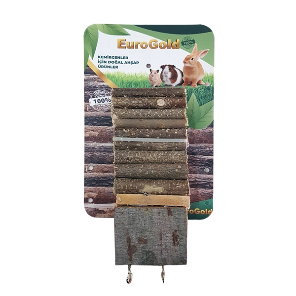 EuroGold Doğal Ahşap Kemirgen Merdiveni Çift Platformlu 7x35cm - 1