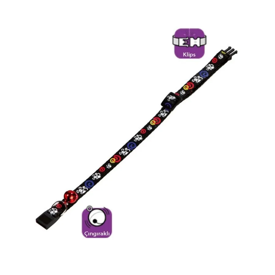 Flamingo Kedi Boyun Tasması Çıngıraklı Fare Desenli Siyah 30 CM - 1