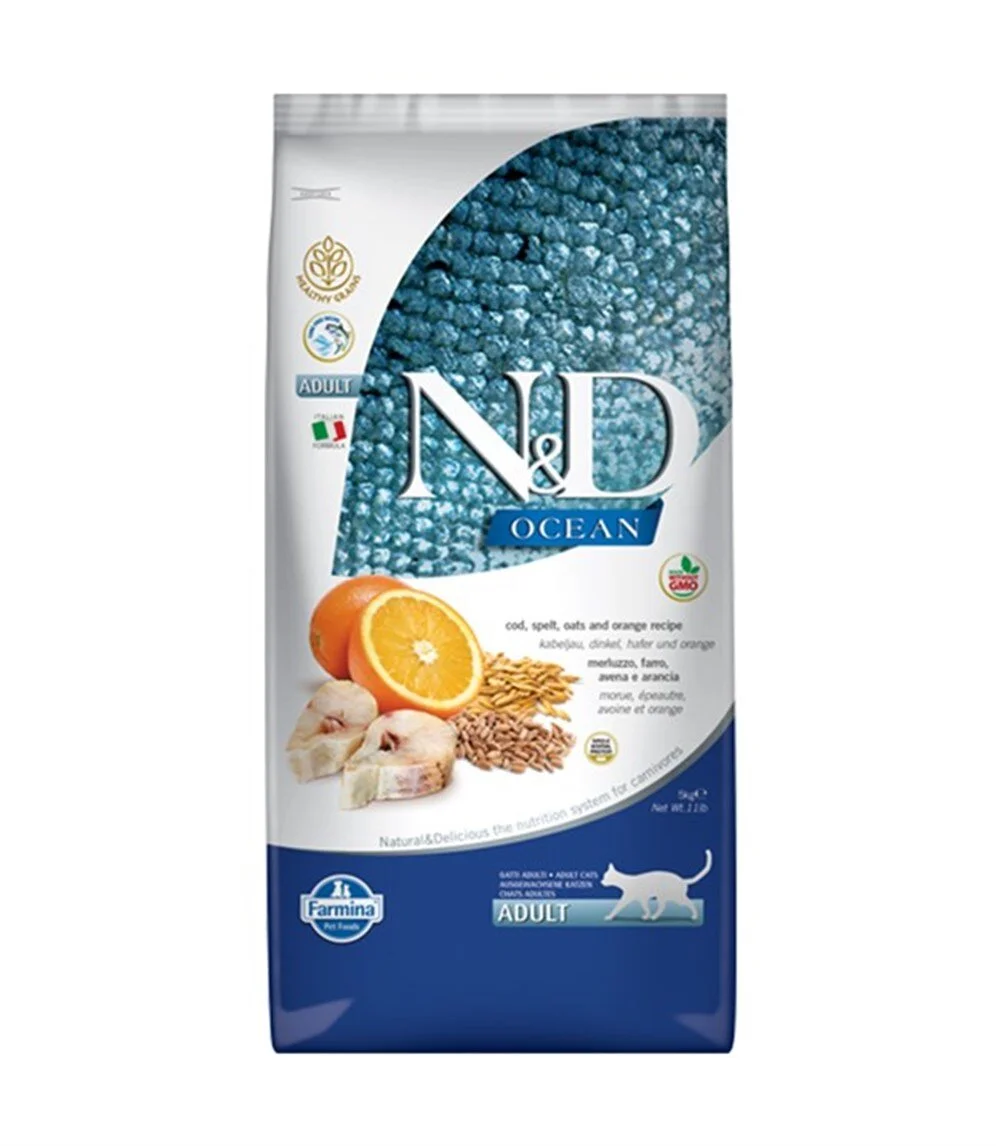 N&D Ocean Düşük Tahıllı Morina Balıklı ve Portakallı Yetişkin Kedi Maması 10 kg - 1