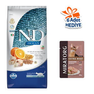 N&D Ocean Düşük Tahıllı Morina Balıklı ve Portakallı Yetişkin Kedi Maması 10 kg