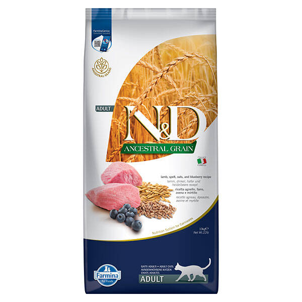 N&D Düşük Tahıllı Kuzu Etli ve Yaban Mersinli Yetişkin Kedi Maması 10 kg - 1