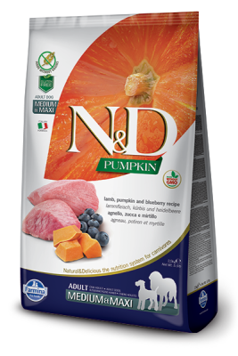 N&D Pumpkin Balkabaklı, Kuzu Etli ve Yaban Mersinli Yetişkin Köpek Maması 2.5 kg - 1