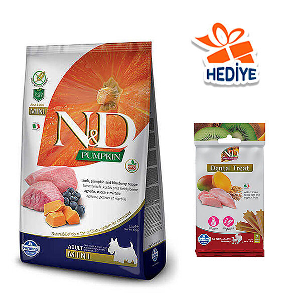 N&D Pumpkin Balkabaklı, Kuzu Etli ve Yaban Mersinli Küçük Irk Yetişkin Köpek Maması 2.5 kg