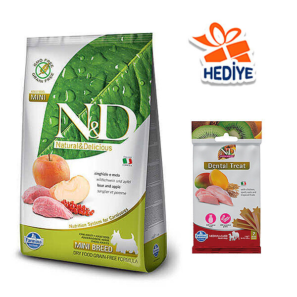 N&D Prime Tahılsız Domuz Etli ve Elmalı Küçük Irk Yetişkin Köpek Maması 7 kg