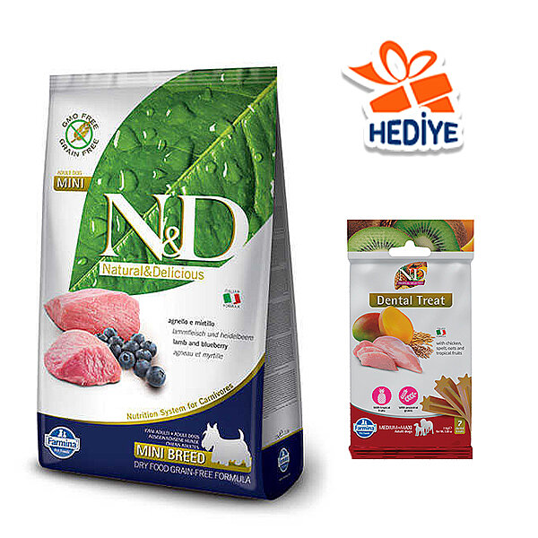 N&D Prime Tahılsız Kuzu Etli ve Yaban Mersinli Küçük Irk Yetişkin Köpek Maması 2.5 kg