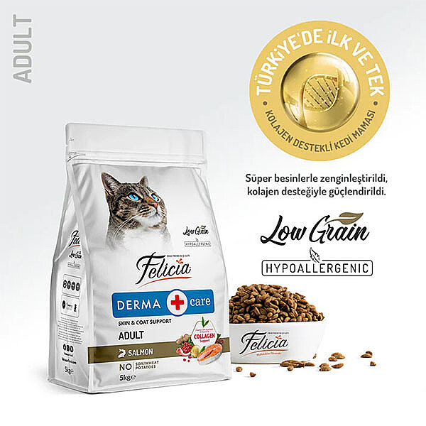 Felicia Hipoalerjenik Kolajen Destekli Somonlu Yetişkin Kedi Maması 5kg - 1