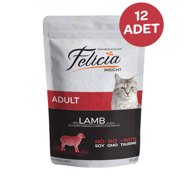 Felicia Tahılsız Pouch Yetişkin Kuzulu Yaş Kedi Maması 85 Gr x 12 Adet - 1