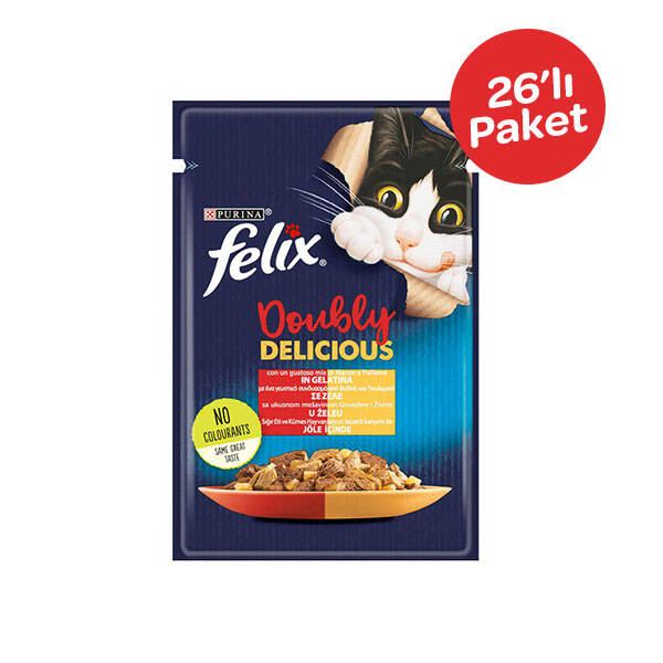 Felix Çifte Lezzet Sığır Etli ve Tavuklu Yaş Kedi Maması 85 gr x 26 - 1