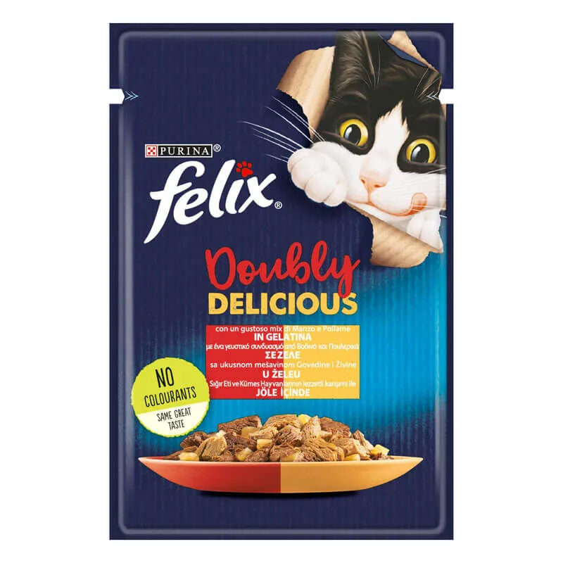 Felix Çifte Lezzet Sığır Etli ve Tavuklu Yaş Kedi Maması 85 Gr - 1