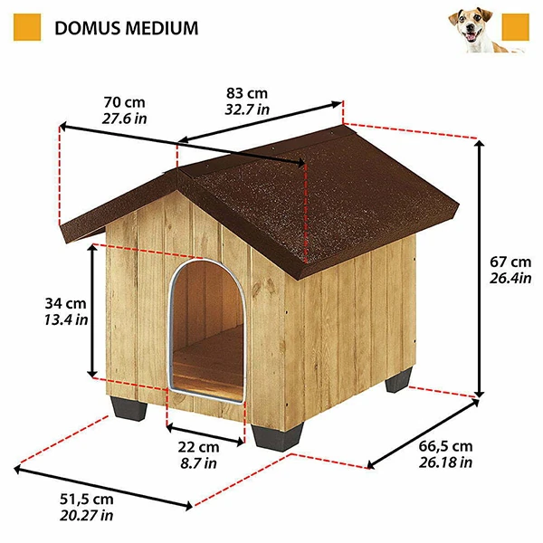 Ferplast Domus Ahşap Köpek Kulübesi Medium – 50x65x55 cm İç Ölçüler - Orta Boy Köpekler İçin Dayanıklı ve Yalıtımlı Kulübe - 2