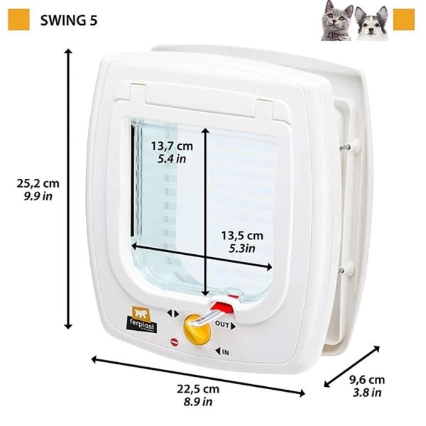 Ferplast Swing 5 Beyaz Kedi Kapısı – 4 Yönlü Kilit Sistemi – Ahşap, Metal, Cam ve Duvarlara Uyumlu  – 13,5×13, cm - 3