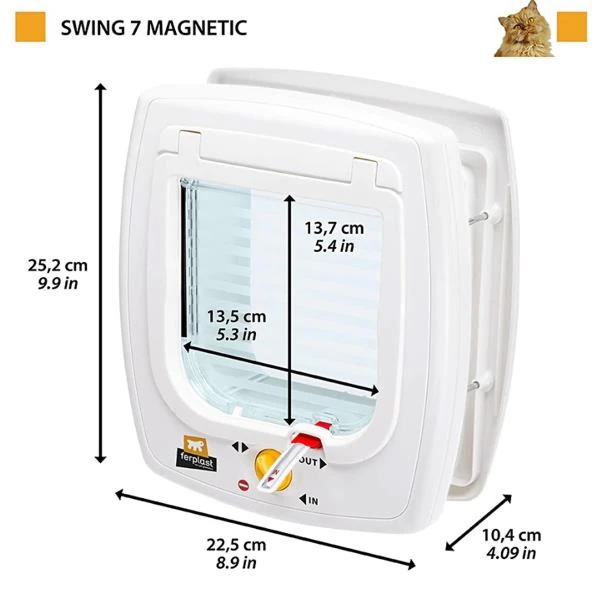 Ferplast Swing 7 Manyetik Sistemli Kedi Kapısı 13,5×13,7 cm Beyaz - 4