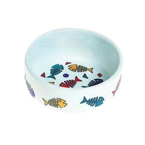 Flamingo Balık Desenli Porselen Kedi Mama Kabı M