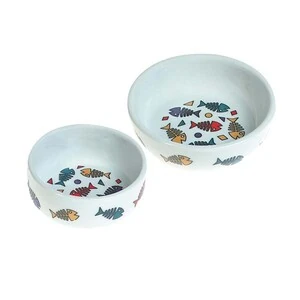 Flamingo Balık Desenli Porselen Kedi Mama Kabı M - 2