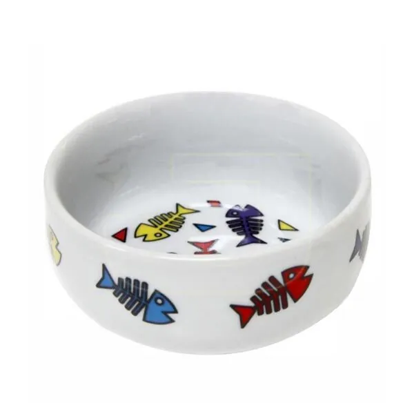 Flamingo Balık Desenli Porselen Kedi Mama Kabı S - 1
