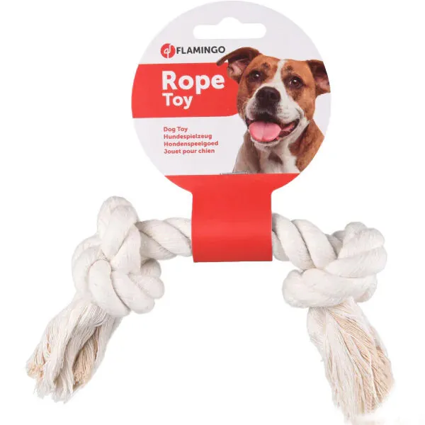 Flamingo İki Düğümlü İp Köpek Oyuncağı S Bej 22 cm - 1
