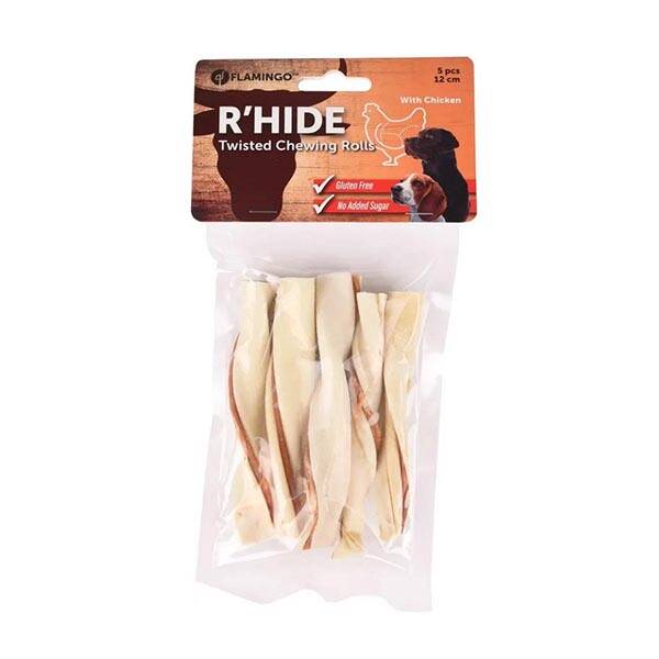 Flamingo Rawhide Rhide Twisted Tavuklu Burgu Köpek Ödül Çubuğu 12 cm 70 gr (5'li) - 1