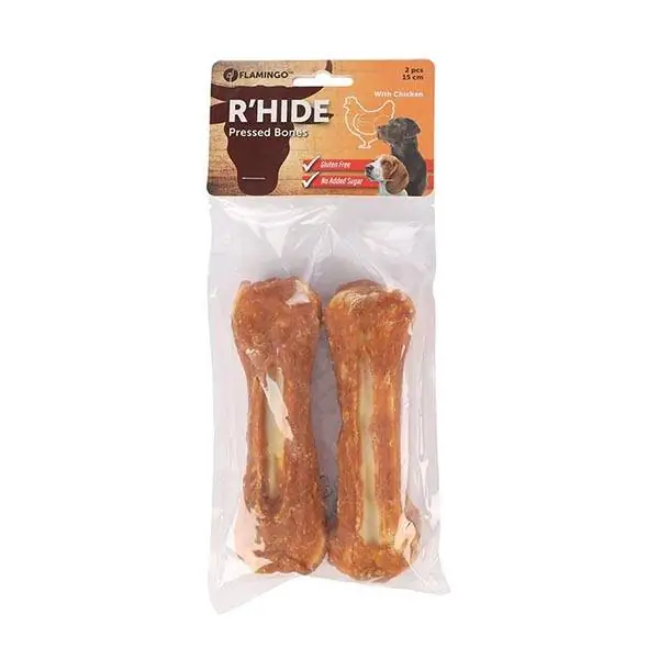 Flamingo Rawhide Tavuk Kaplı Köpek Ödül Kemiği15cm 220gr (2'li) - 1
