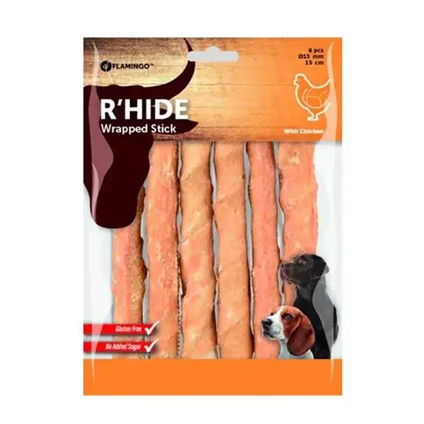 Flamingo Rawhide Tavuk Sargılı Köpek Ödül Çubuğu 15cm 180gr (6'lı) - 1