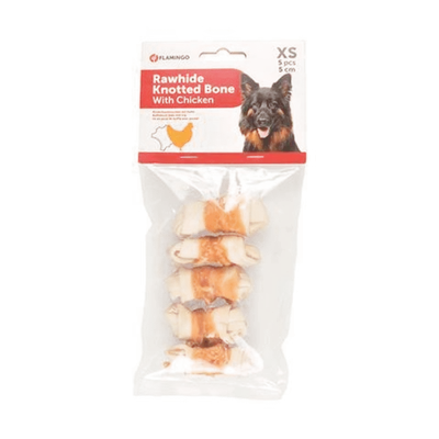 Flamingo Tavuk Sargılı Düğümlü Kemik Köpek Ödülü 5 CM 5 Li - 1