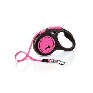 Flexi Neon Otomatik Şerit Köpek Tasması 15 KG - 5M Small Pembe