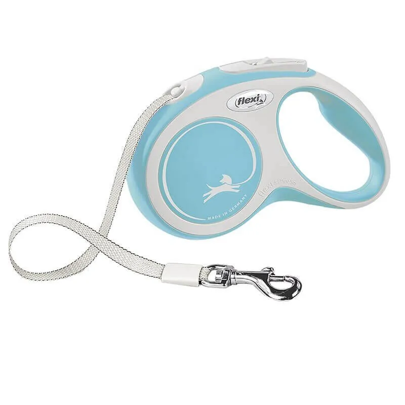 Flexi New Comfort Beyaz Şerit Kedi ve Köpek Gezdirme Tasması M - 5M- Gök Mavisi - 1