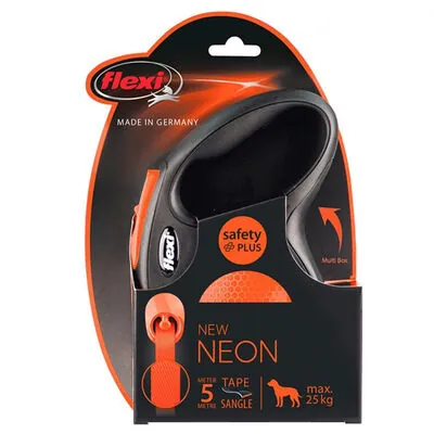 Flexi Neon Otomatik Şerit Köpek Tasması 25 KG - 5M Medium Turuncu - 2