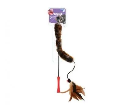 Gigwi  Feather Kahve Rengi Tüylü Kuyruklu Kedi Oltası 60 Cm - 1