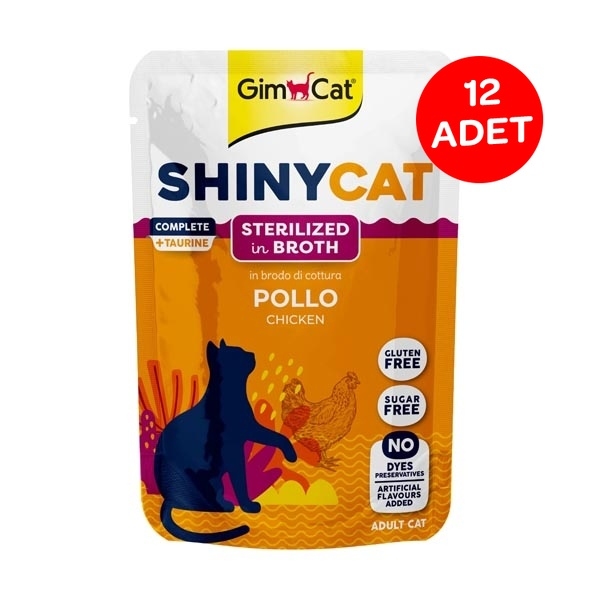 GimCat ShinyCat Pouch Tavuklu Soslu Kısırlaştırılmış Kedi Yaş Maması 70 g (12'li Paket) - 1
