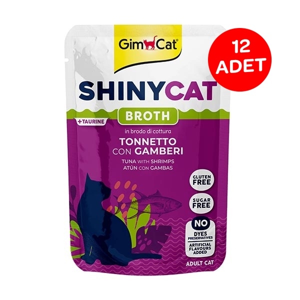 GimCat ShinyCat Pouch Ton Balığı ve Karidesli Soslu Kedi Yaş Maması 70 g (12'li Paket) - 1