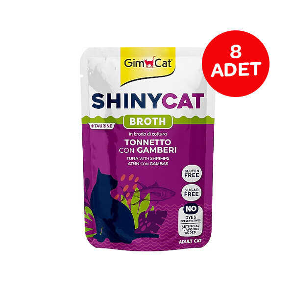 GimCat ShinyCat Pouch Ton Balığı ve Karidesli Soslu Kedi Yaş Maması 70 g (8'li Paket) - 1