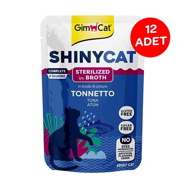 GimCat ShinyCat Pouch Ton Balıklı Soslu Kısırlaştırılmış Kedi Yaş Maması 70 g (12'li Paket) - 1