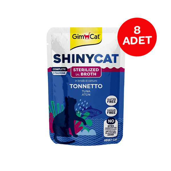 GimCat ShinyCat Pouch Ton Balıklı Soslu Kısırlaştırılmış Kedi Yaş Maması 70 g (8'li Paket) - 1