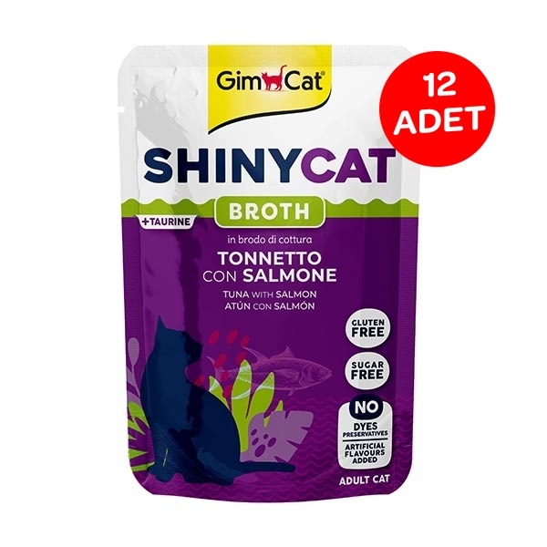 GimCat ShinyCat Pouch Ton Balığı ve Somonlu Soslu Kedi Yaş Maması 70 g (12'li Paket) - 1