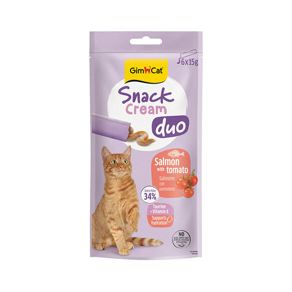 GimCat Snack Cream Duo Somon ve Domatesli Krema Kedi Ödül Maması 15 g (6'lı) - 1