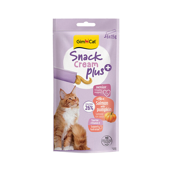 GimCat Snack Cream Plus Somonlu ve Bal Kabaklı Krema Yaşlı Kedi Ödül Maması 15gr x 6 Adet - 1
