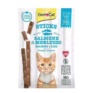 GimCat Sticks Somon ve Morina Balıklı Kedi Ödül Çubuğu 20 g (4'lü)