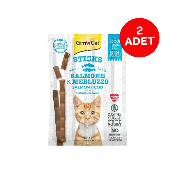 GimCat Sticks Somon ve Morina Balıklı Kedi Ödül Çubuğu 20 g (4'lü x 2 Paket) - 1