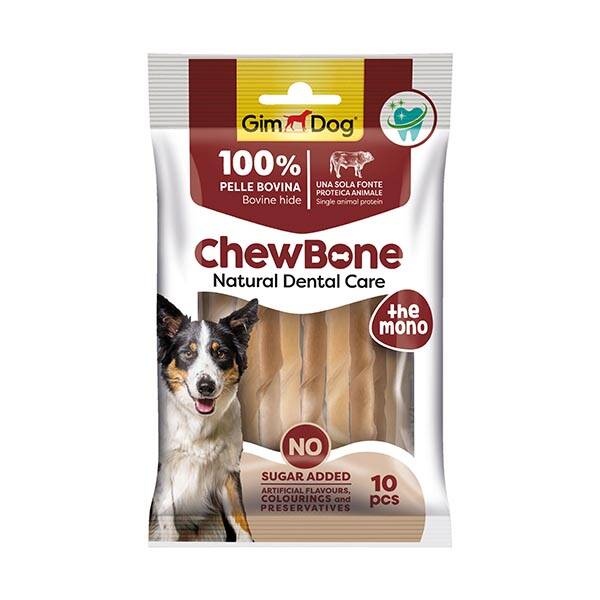 GimDog Rawhide Sticks Burgu Köpek Çiğneme Kemiği  9-10mm 80 gr 10lu Naturel - 1