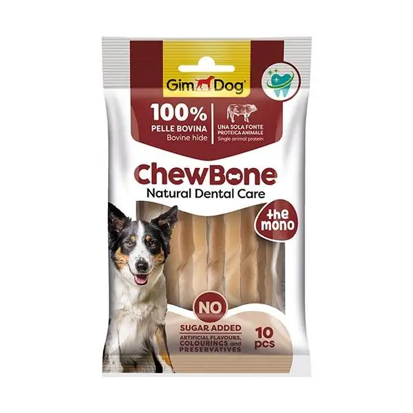 GimDog Rawhide Sticks Burgu Köpek Çiğneme Kemiği  9-10mm 80 gr 10lu Naturel - 1