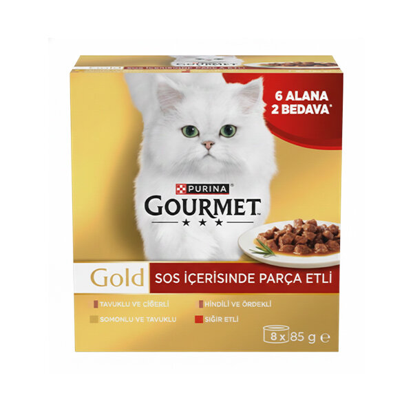 Gourmet Gold Parça Etli Karışık Kedi Yaş Maması 85 gr ( 6 Alana 2 Bedava ) - 1