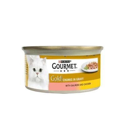 Gourmet Gold Parça Etli Somonlu ve Tavuklu Yaş Kedi Maması 85 GR - 1