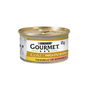 Gourmet Gold Parça Etli Somonlu ve Tavuklu Yaş Kedi Maması 85 GR