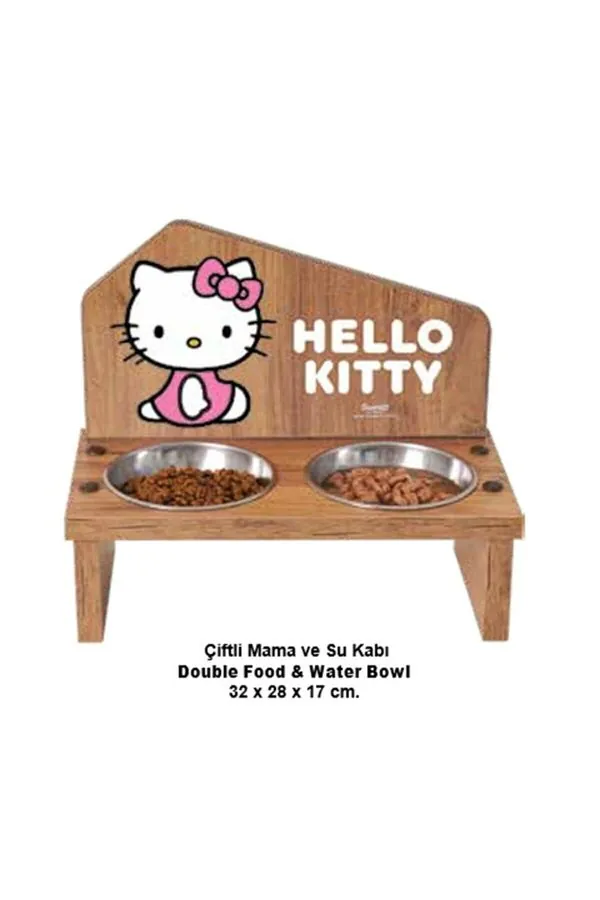 Hello Kitty Ahşap Mama Standı İkili - 2